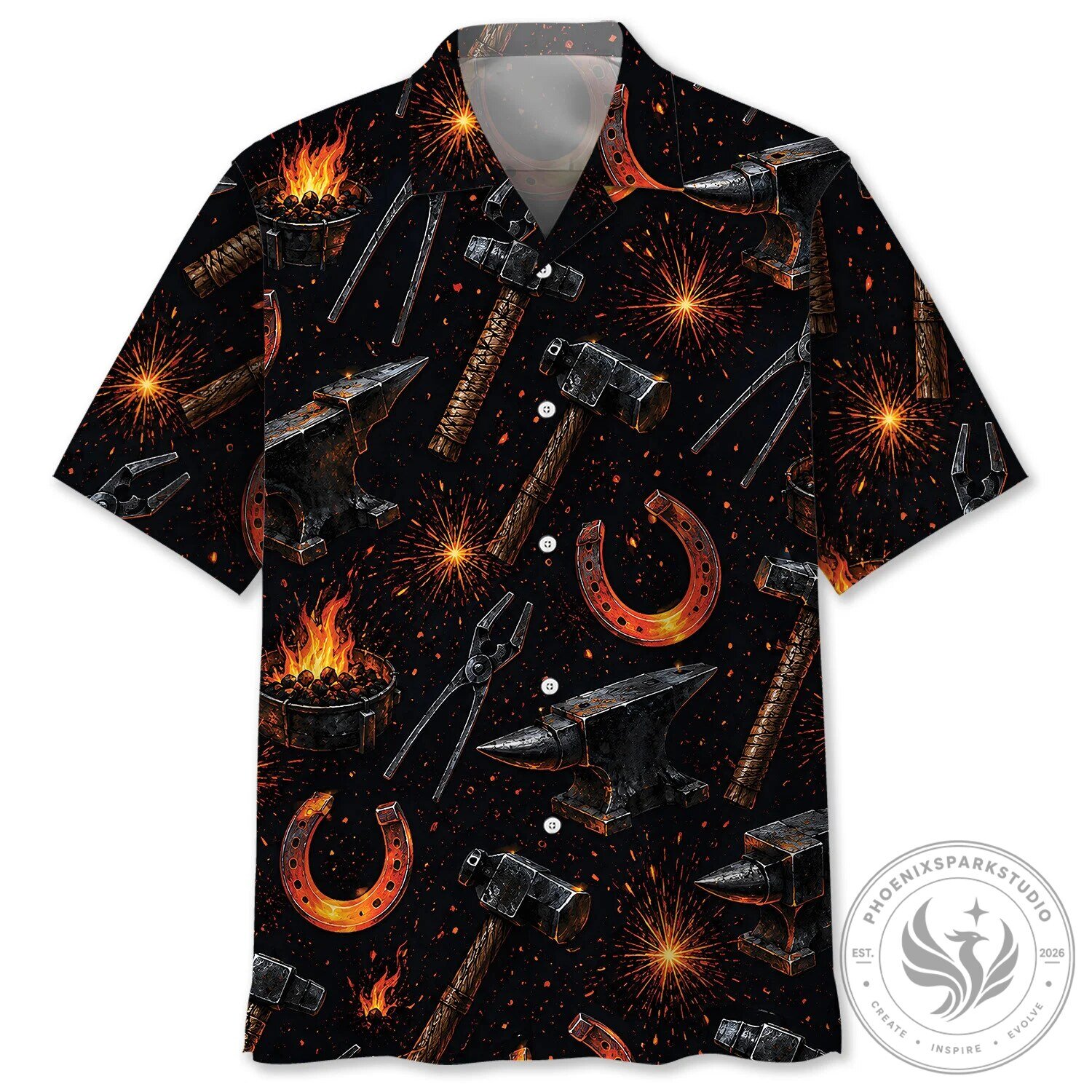 Blacksmith Tools and Anvil Pattern Hawaiian Shirt