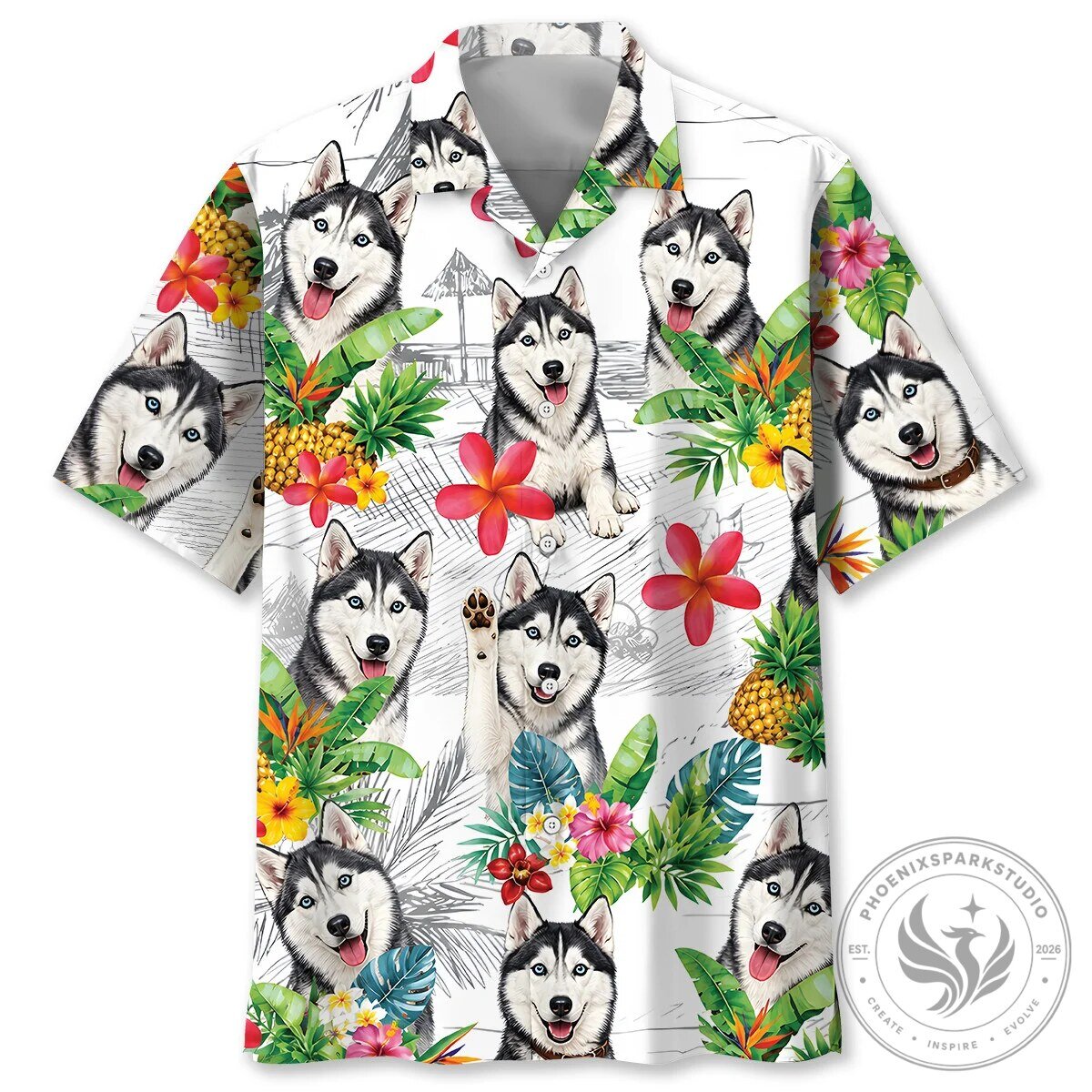 Funny Dog Shirt Siberian Husky Tropical Hawaiian Shirt