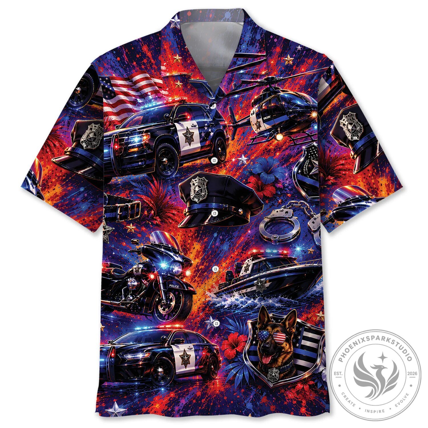 American Police Officer Vintage Art Patriotic Hawaiian Shirt
