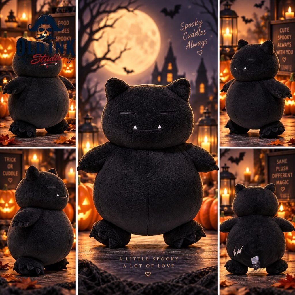 "2026 Halloween Must-Haves: Goth Snorlax, Tom Hardy Shirt, Pochita Bag" 9 Black Goth Snorlax Plush Toy 2026 Spooky Halloween Vampire Monster Stuffed Animal