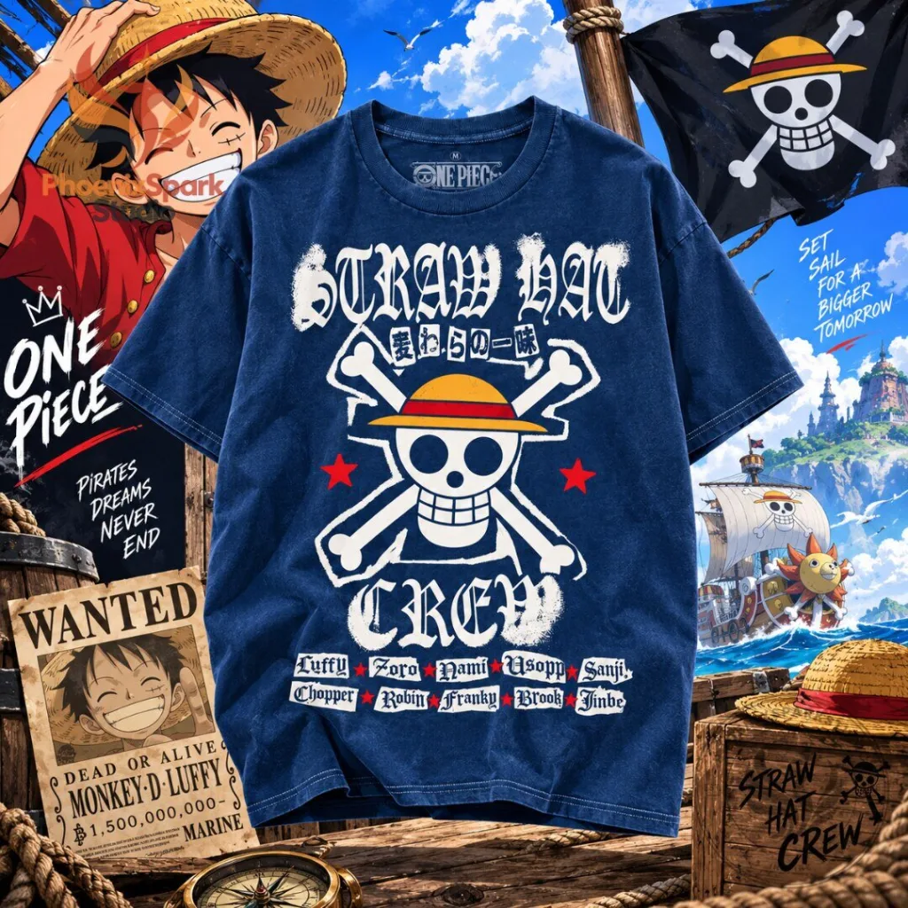"Vintage One Piece Straw Hat Crew Anime T-Shirt 2026 Design" 13 One Piece Straw Hat Crew Vintage Washed Graphic T Shirt 2026 Anime Jolly Roger Oversized Tee