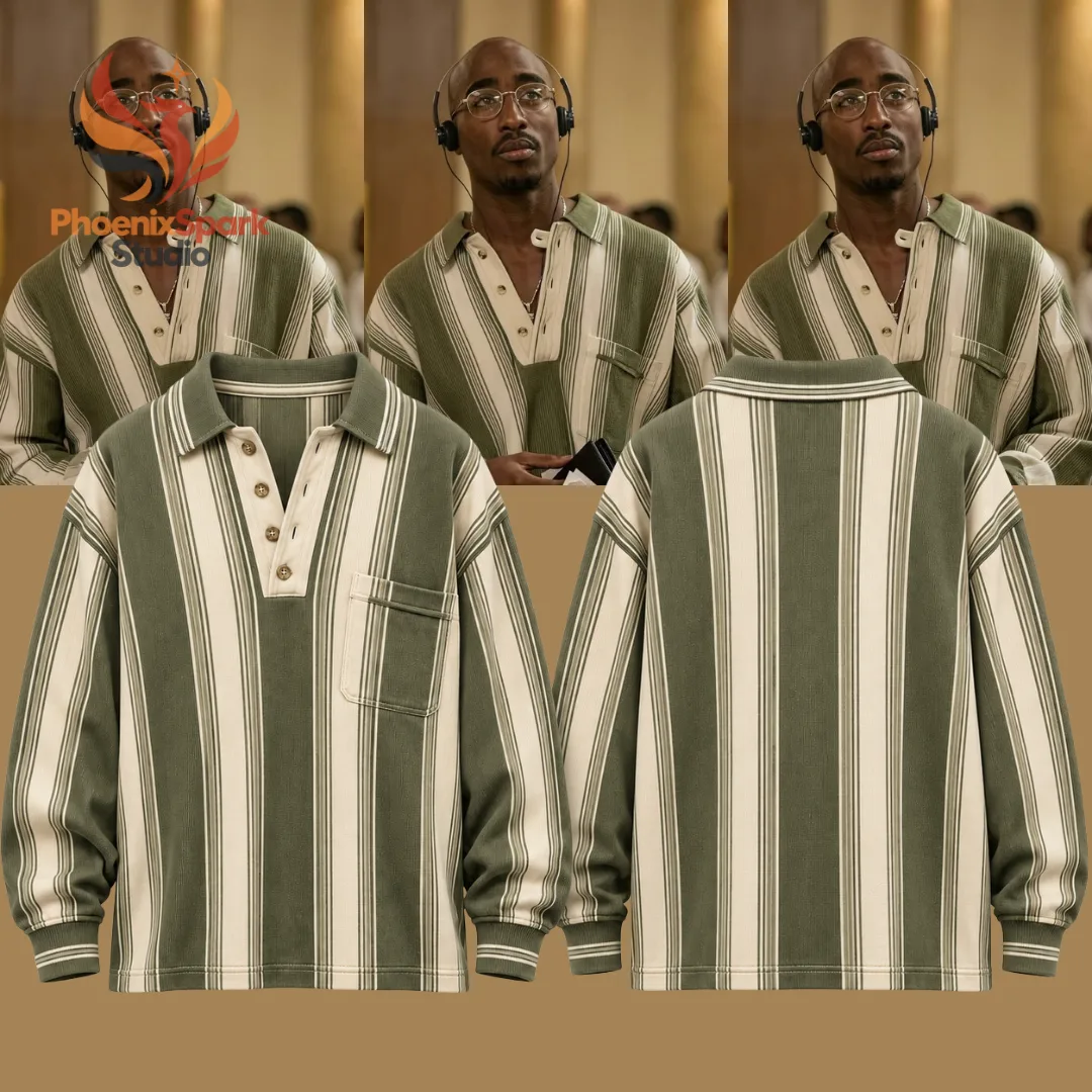 Tupac Shakur Striped Sweater Polo 2026 Long Sleeve Knit