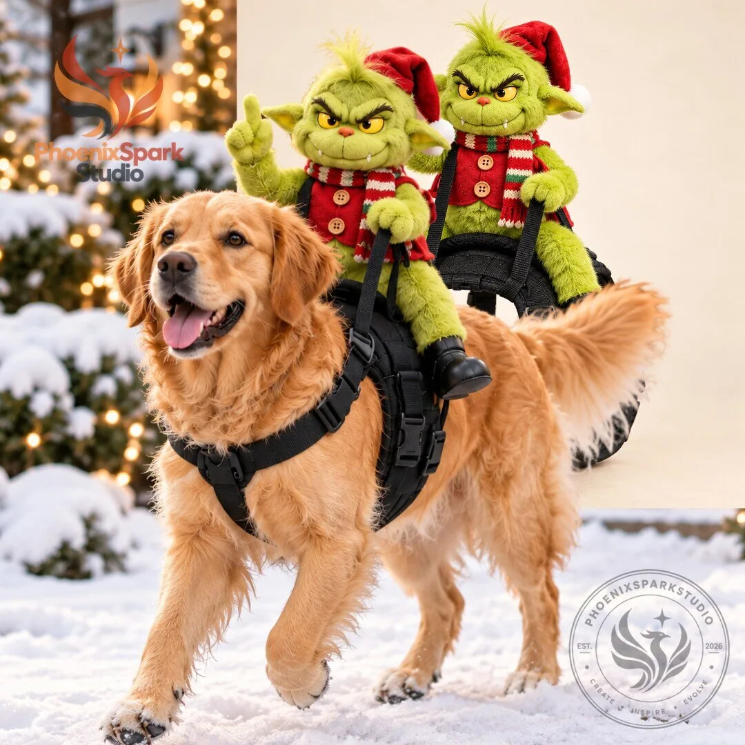 Grumpy Rider Santa Hat Grinch Figure Dog Harness Christmas Pet Costume 2026