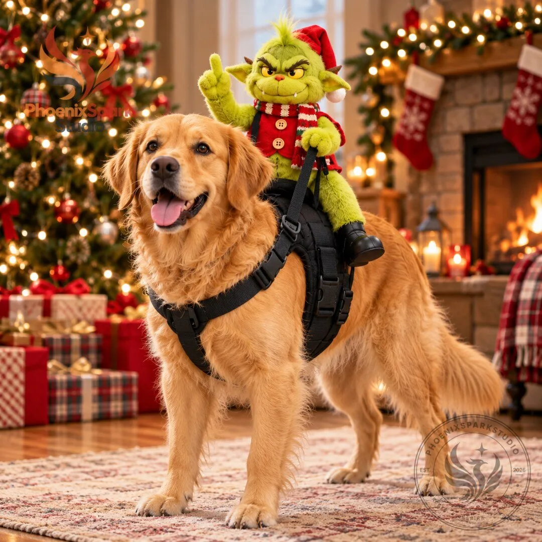 Grumpy Rider Santa Hat Grinch Figure Dog Harness Christmas Pet Costume 2026 9 Grumpy Rider Santa Hat Grinch Figure Dog Harness Christmas Pet Costume 2026
